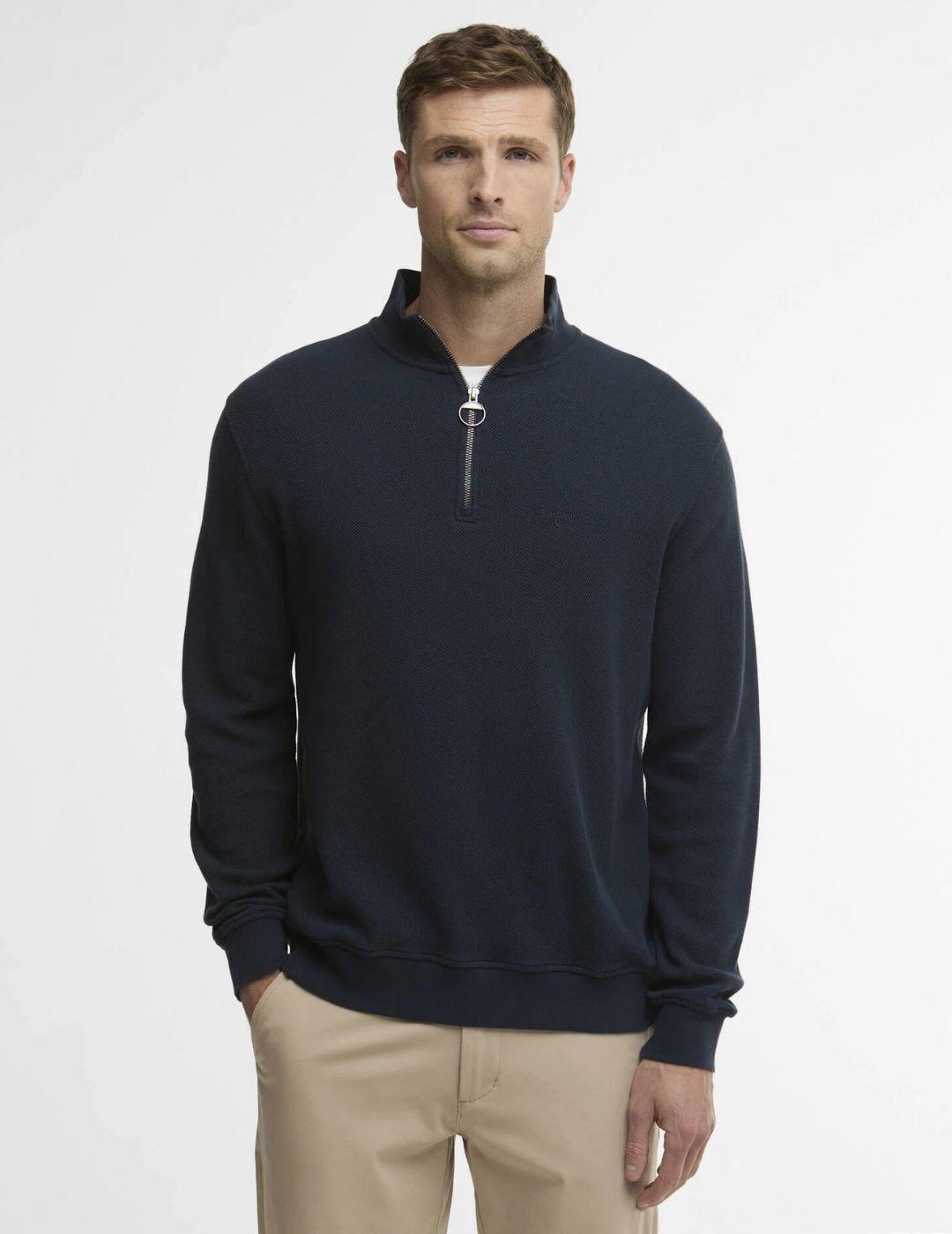 Jersey Barbour Pique Interlock Half Zip Marino Hombre