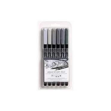 Rotulador Lyra Aqua Brush Duo Tonos Grises 6 Uds     Pergamino