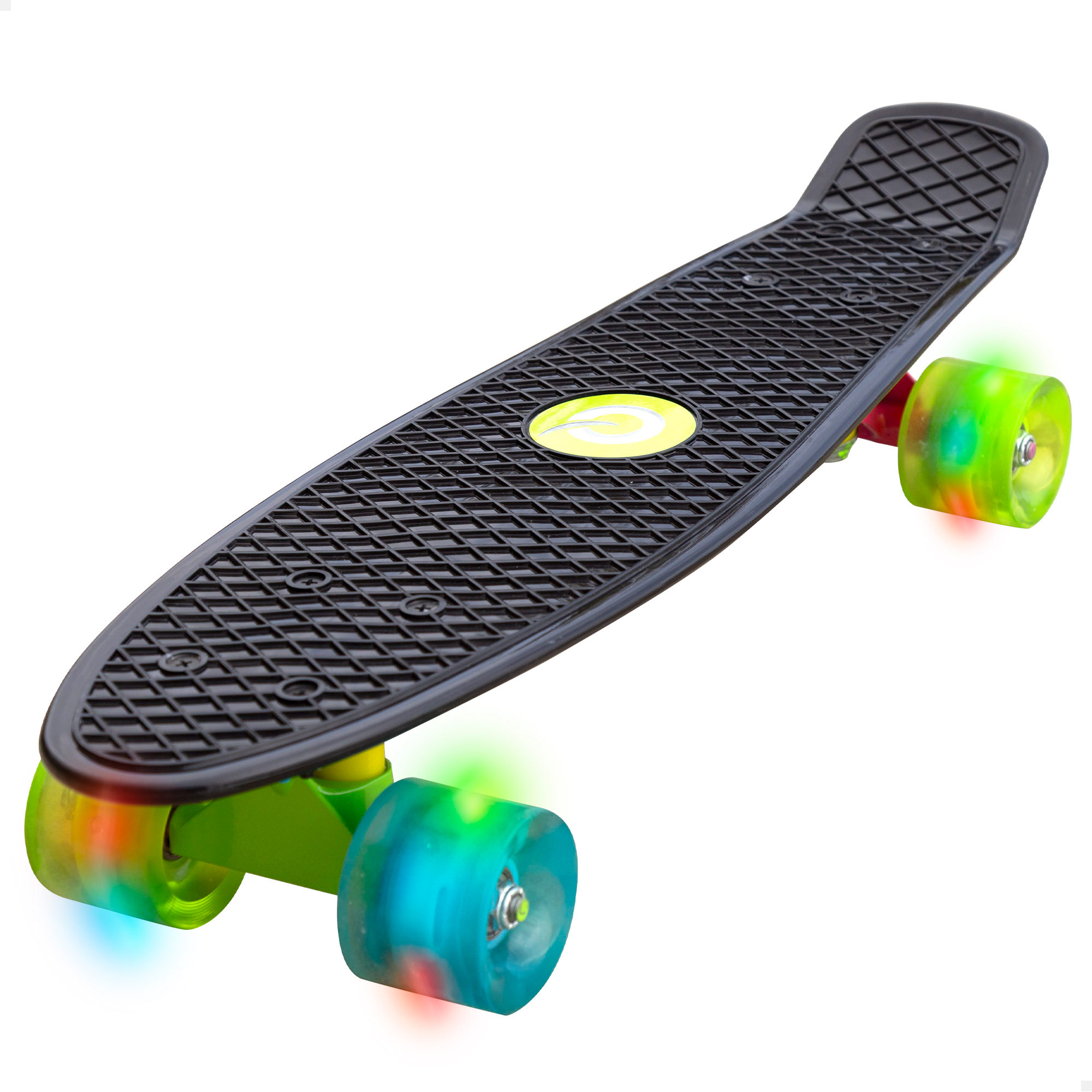 EVO - Monopatín infantil, base antideslizante color negro, 4 ruedas PVC con luces colores, mide 56x15x10 cm, actividades exterior niños, ideal para jugar al aire libre, monopatines para niños a partir 5 años
