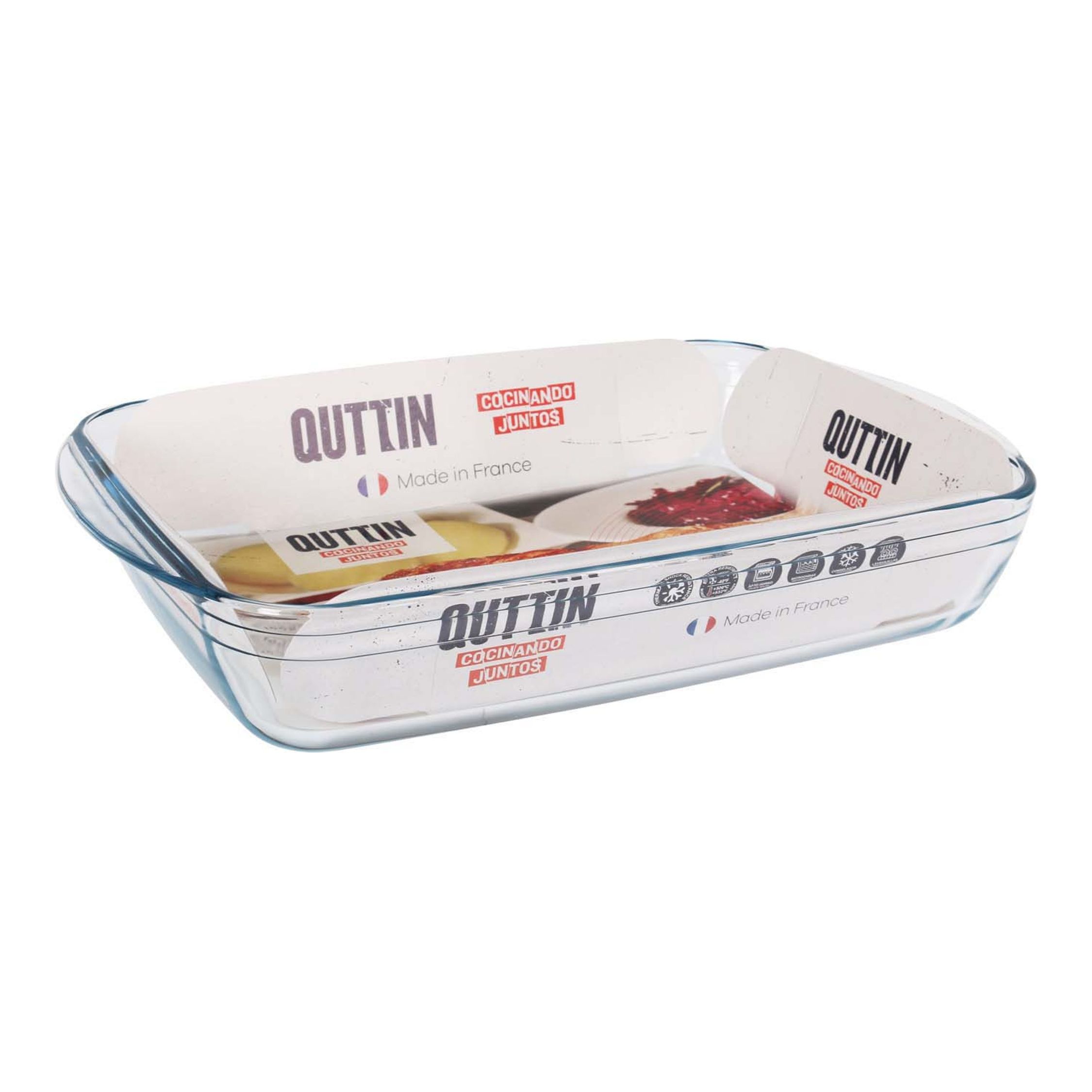 Quttin - Fuente de Vidrio Rectangular 40x26.5 cm - Versátil, Duradera y Resistente - Apta para Lavavajillas y Horno