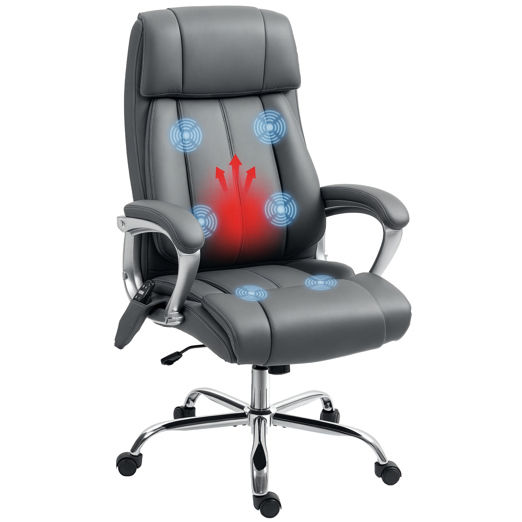 HOMCOM Silla de Oficina con Masaje de 6 Puntos Silla de Escritorio Giratoria con Función de Calefacción Altura Ajustable y Función de Basculante Mando a Distancia para Estudio Gris Oscuro