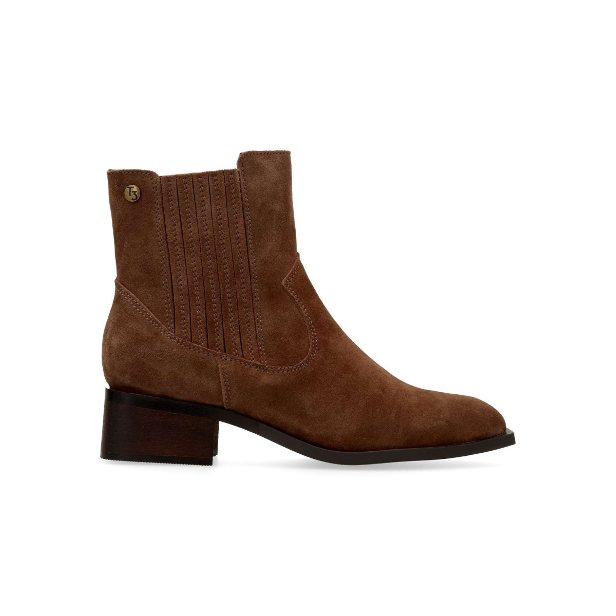 TOP3 - Botín piel serraje mujer estilo campero con elásticos laterales, suela de goma y tacón bajo de 4 cm para invierno