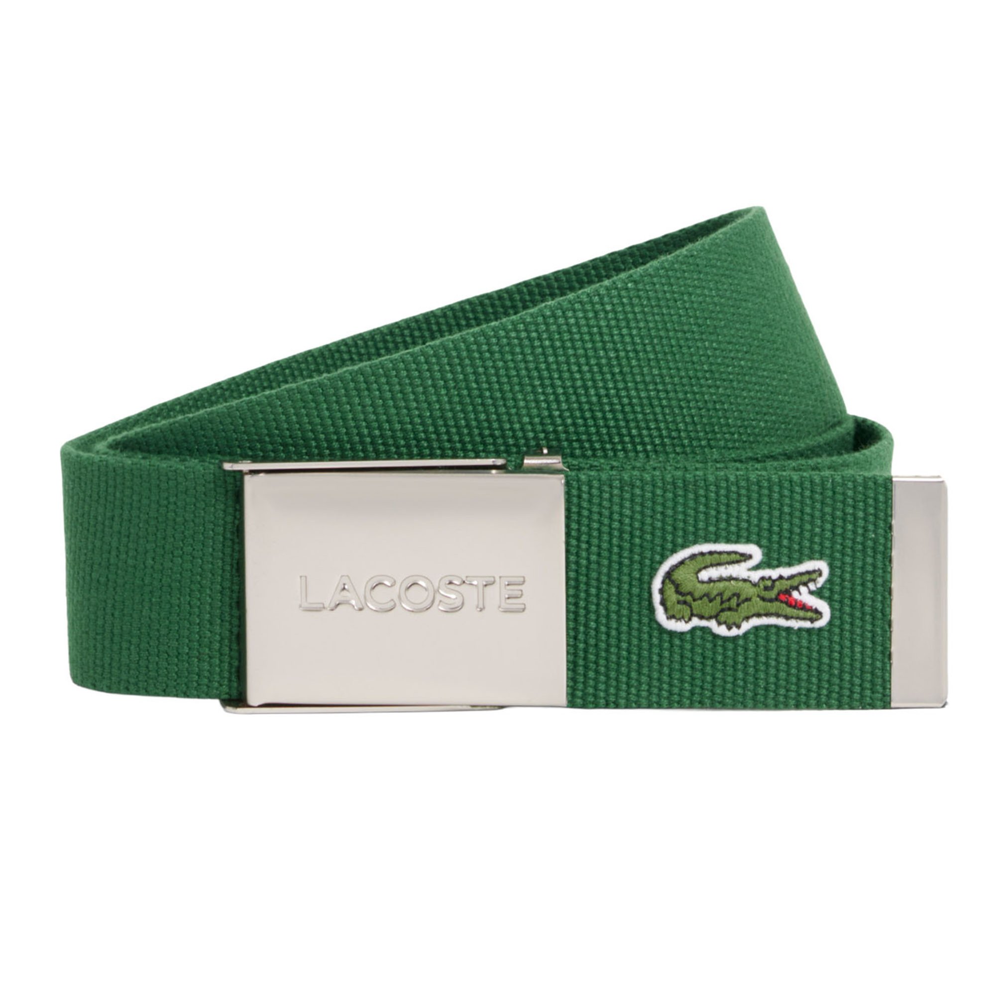LACOSTE Cinturón de Hombre de Tela - Estuche práctico, Cierre de Hebilla deslizante grabado