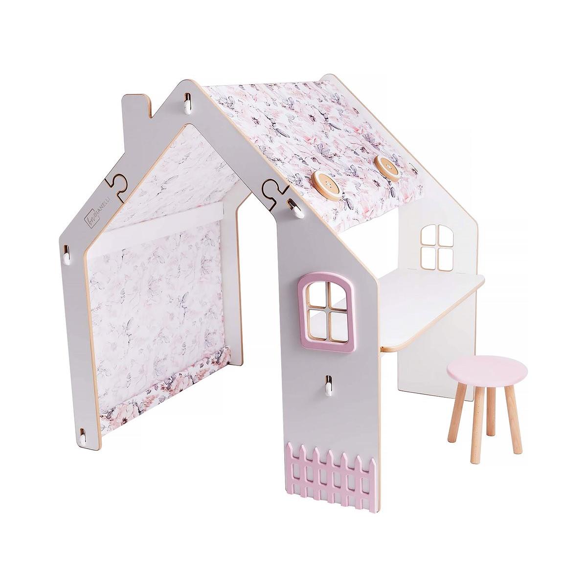 Habitat y Jardin - Casita de madera "Bianelli" con escritorio - 114 x 93 x 120 cm - Blanco / Rosa