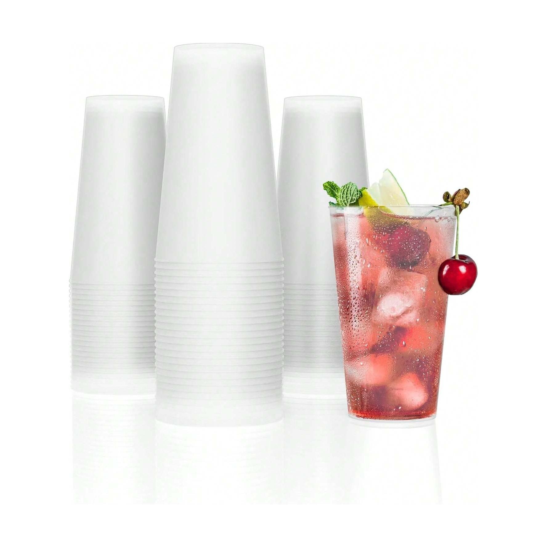 Vasos de Plastico DURO Polipropileno Reutilizables SIDRA de 500 ML - Blanco Mate Plástico DURO Polipropileno Irrompible, MUY FUERTE Y RESISTENTE - Ecológicos - Libre de BPA PACK 25U,50U,100U para elegir Perfecto Para Fiestas, Eventos, Copas, Gin Tonic, Cu