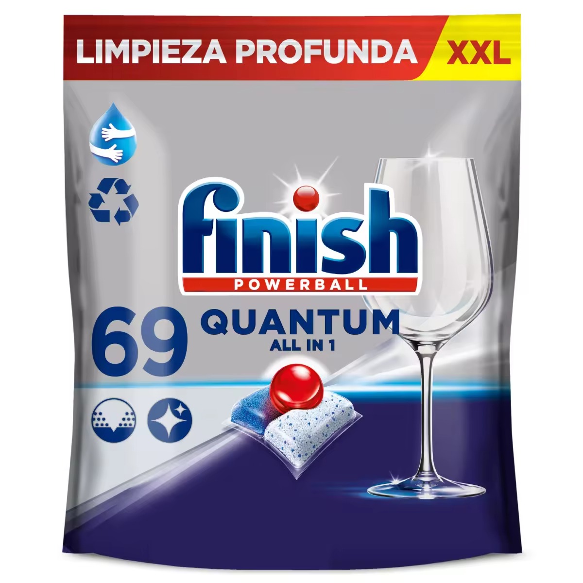 Finish Powerball QUANTUM ALL IN 1 Regular Pastillas para Lavavajillas,Limpieza y Brillo Superior, Elimina Residuos, Vajilla Limpia, Profesional