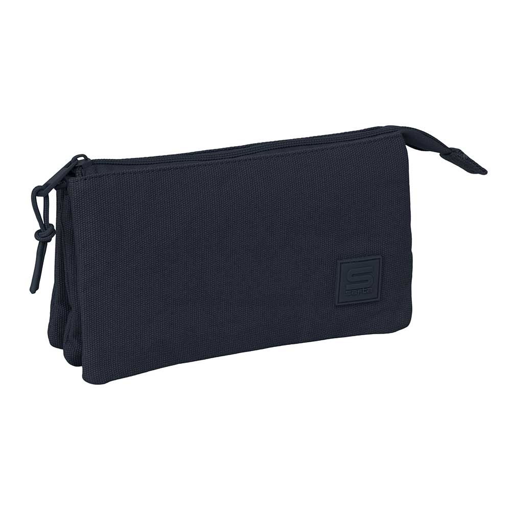 SAFTA | Portatodos Triples Grandes Basic Organizadores Escolares con Tres Compartimentos y Cremalleras 22 x 12 x 3 Cm, 3 Compartimentos con Cremallera y Bolsillo Interior Central, Talla Única, Regalo