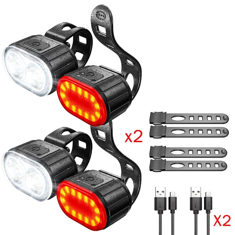 TK Juego De Luces Delanteras Y Traseras Para Bicicleta USB Recargable Lámpara De Manillar LED Impermeable Para MTB Accesorios De Bicicleta