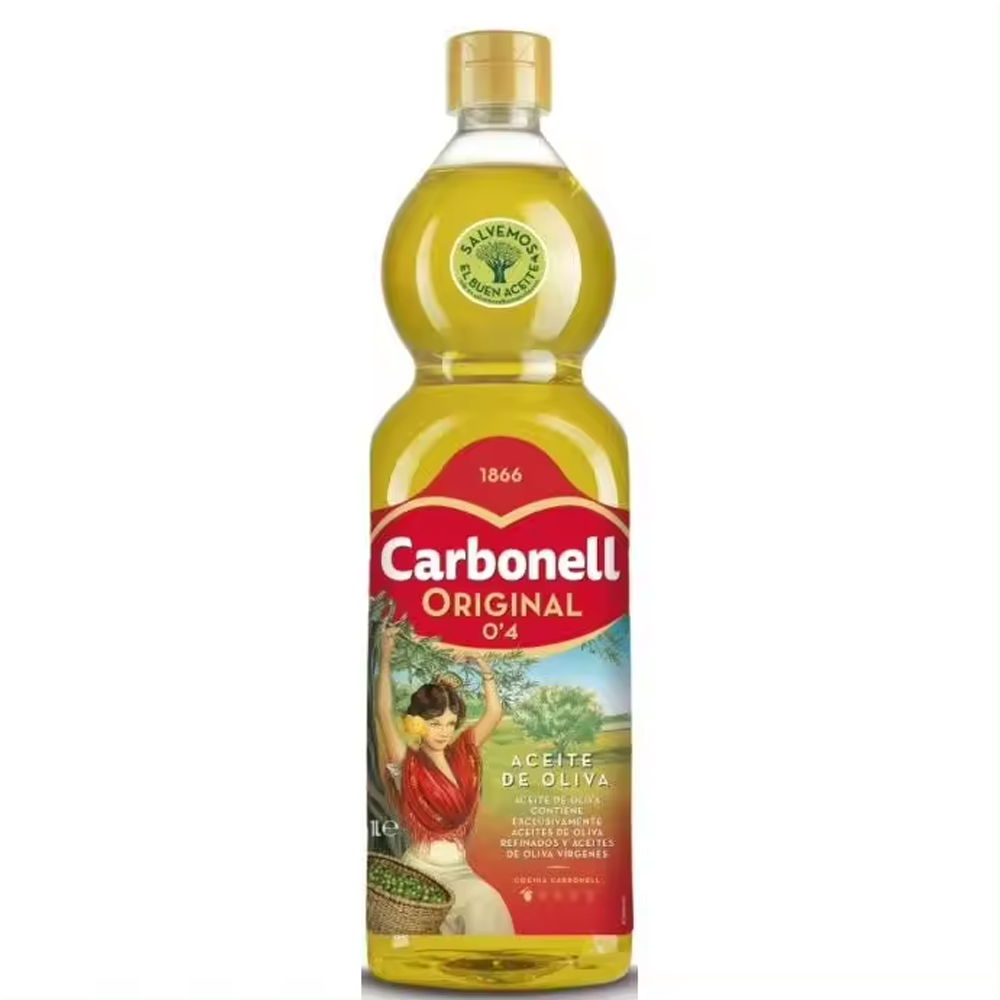 Carbonell Aceite de Oliva Original 0'4º 1L , Pack de 1-4 Botellas,El aceite versátil,Ideal para Cocina Diaria y Ensaladas