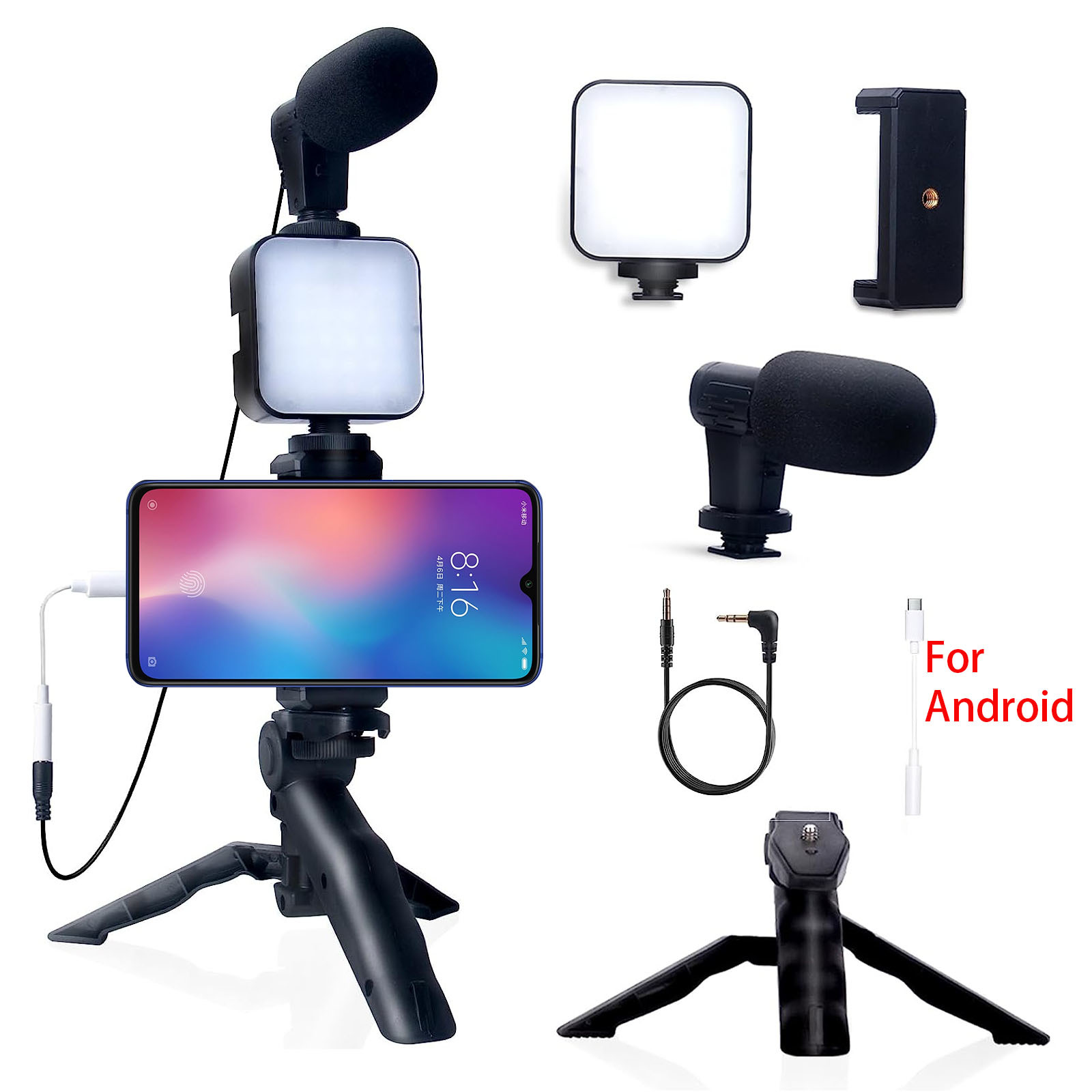 OmHome Smartphone Vlogging Kit for iPhone Android with Tripod Mini Microphone Starter Vlog kit for TikTok Live Stream Video YouTube