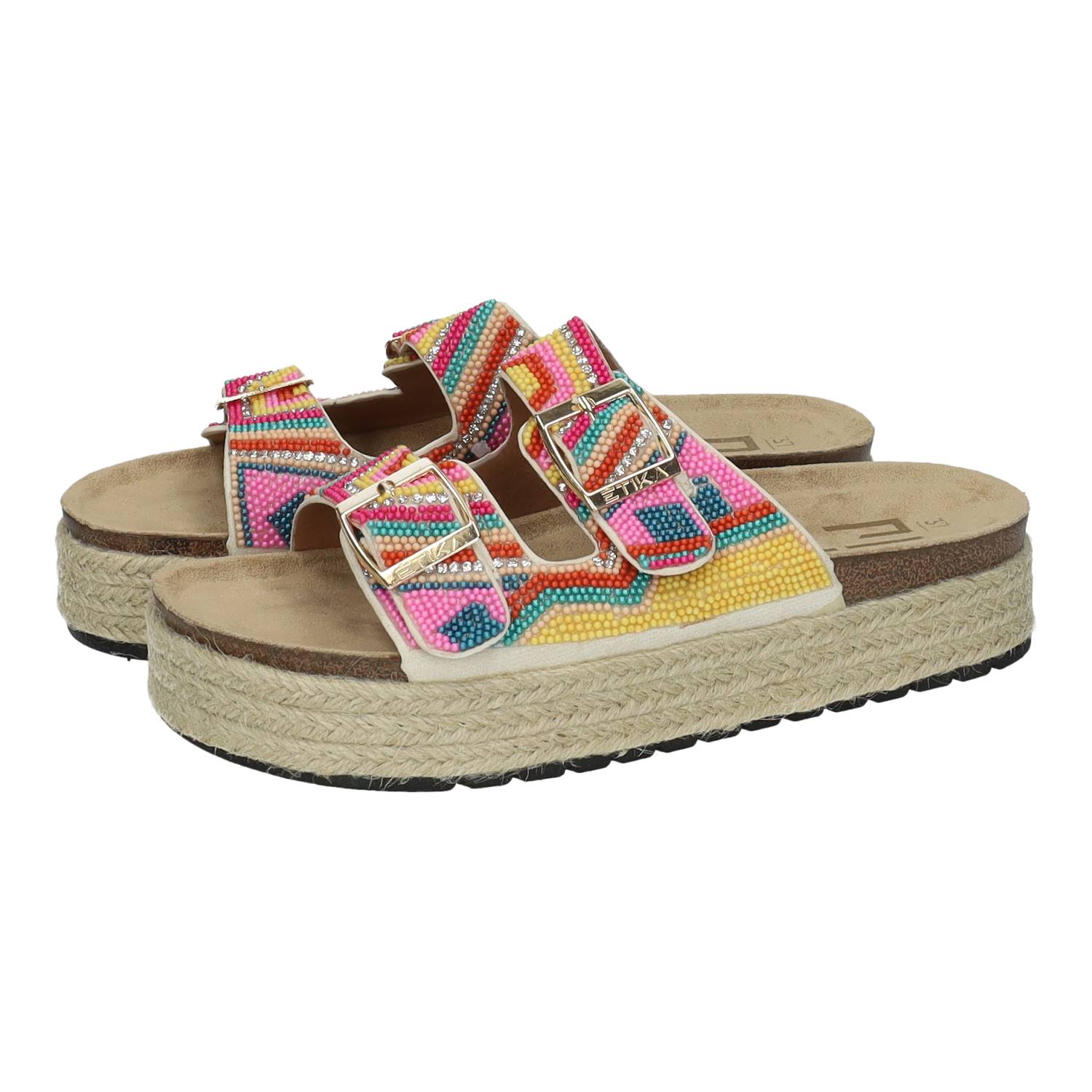 Sandalias marca ZAPATOP para mujer en color multicolor. Sandalias Vinyes mujer multicolor con tiras cruzadas y cierre ajustable ÉTIKA verano