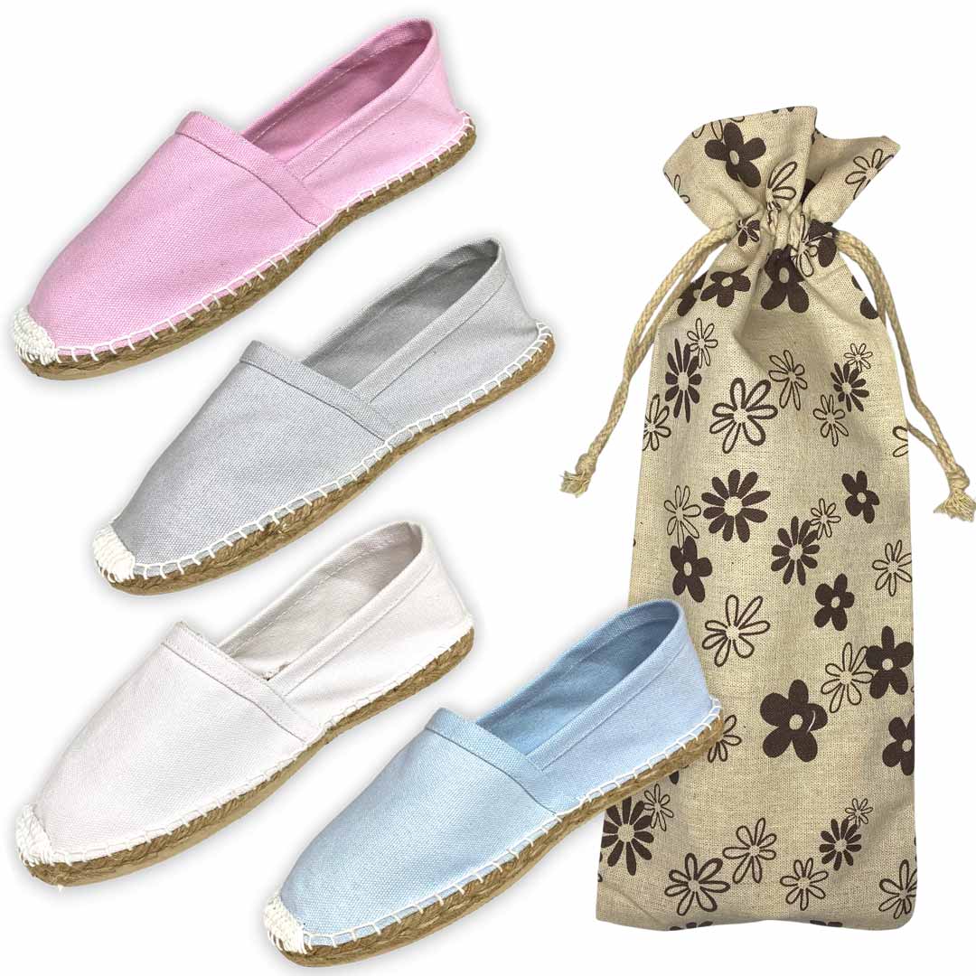 Alpargatas mujer boda Esparto 4 colores surtidos (Regalo Bolsa de Tela Flores)(12/24/36/48 pares) mundiBODA modelo 35015