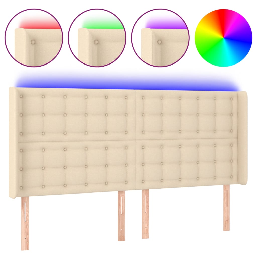 vidaXL Cabecero con LED de tela color crema 163x16x118/128 cm