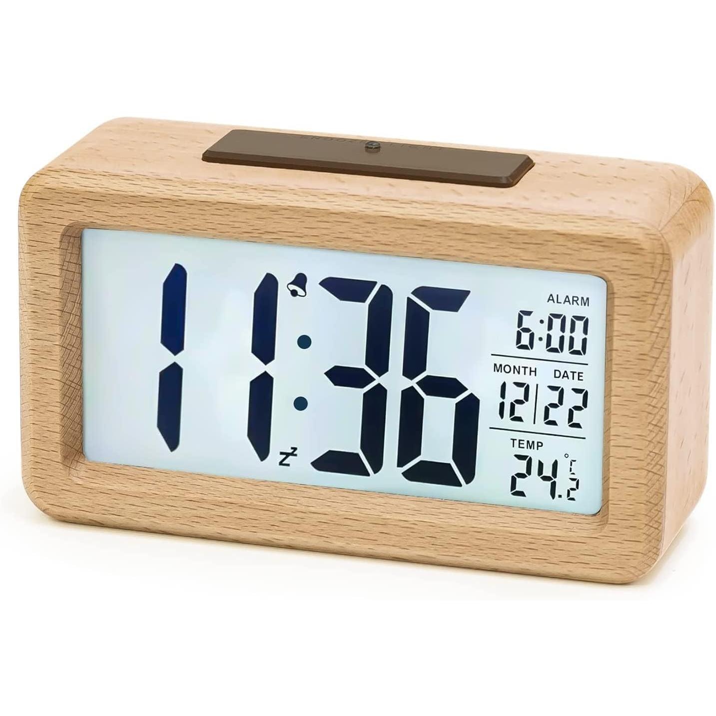 Om Home Reloj despertador digital, Reloj Despertador with Pantalla LED temperatures, pantalla grande, Reloj despertador with Pilas, Brillo ajustable, función de Repetición