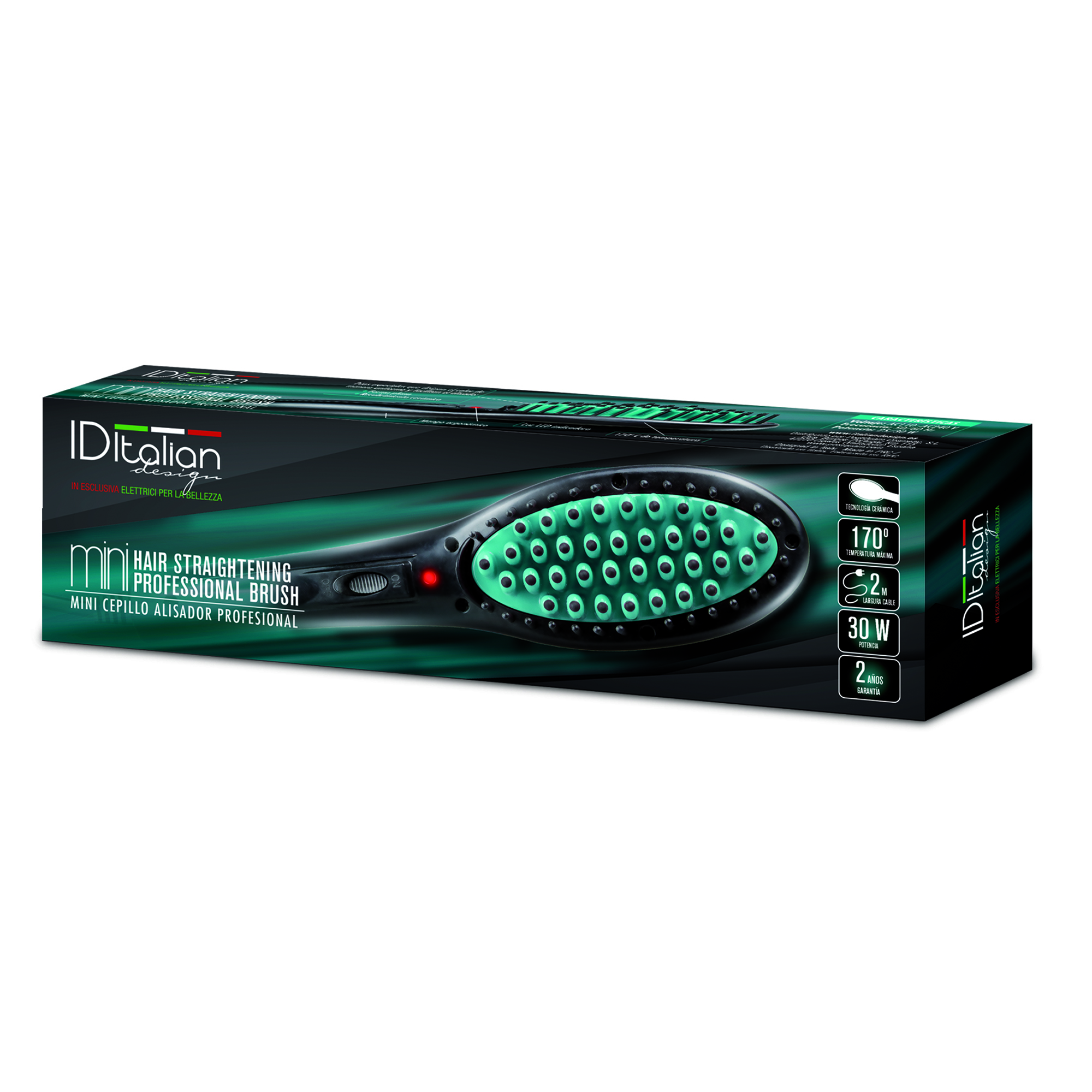 ID Italian - Mini Cepillo Alisador Profesional 30W + Recubrimiento Cerámico + Máx 170ºC, Tecnología de Púas Planas