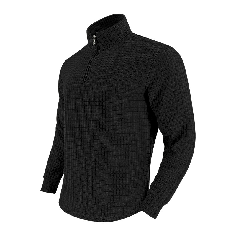 TK Sudadera de manga larga con cuello alto, estilo retro americano, para otoño e invierno, para hombre, con media cremallera, diseño cuadrado pequeño, informal