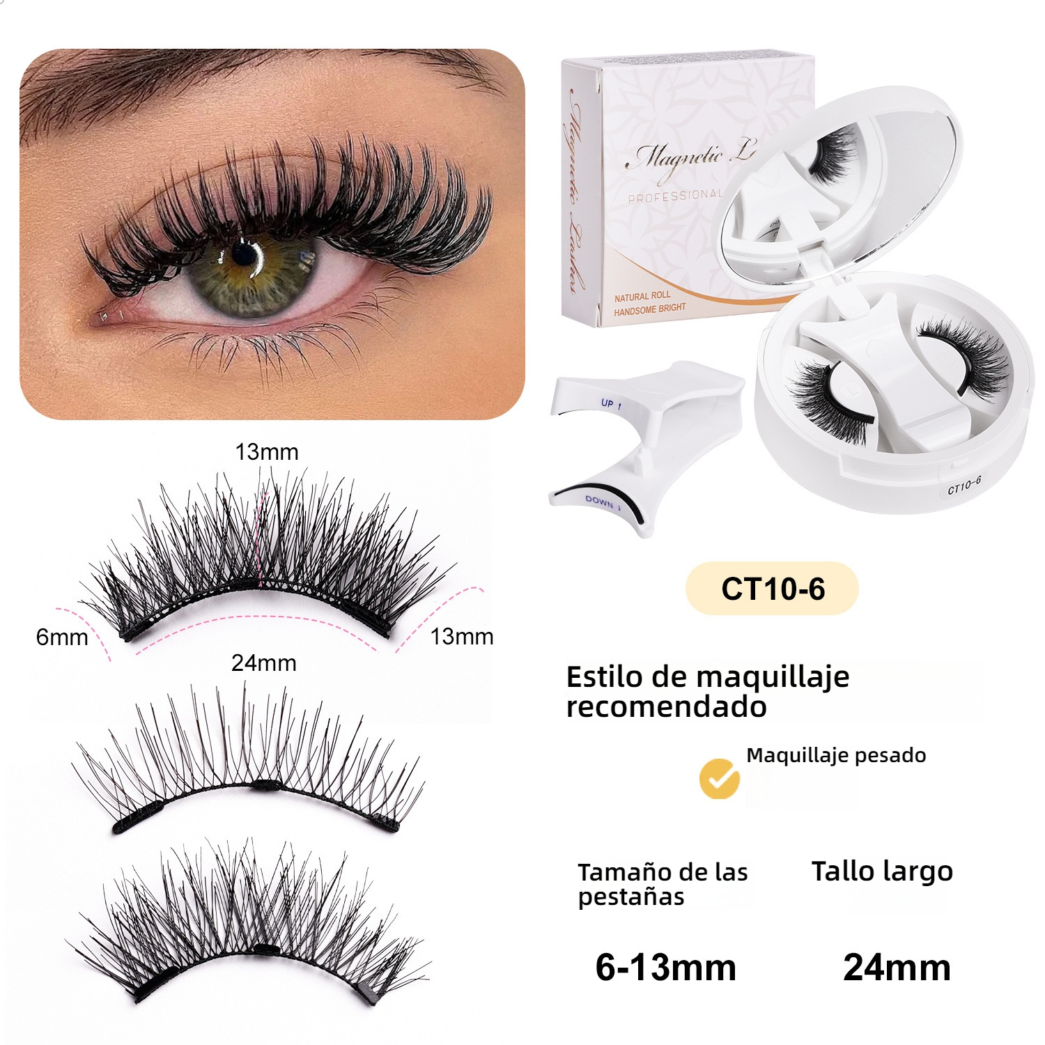 Pestañas Postizas Magnéticas Portátiles - Kit Todo en Uno, Naturales Sin Pegamento y Reutilizables