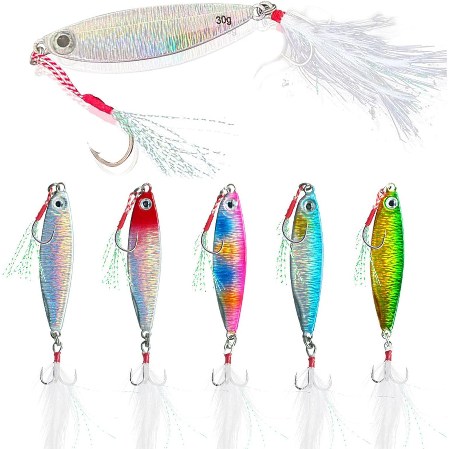 5 Piezas Señuelos de Pesca de Metal, 30g, Cebos Artificiales Pesca Mar, Pesca Que se Hunden Cucharas de Metal, Metal Lentejuelas Cebo, para Trucha, Perca, Lucio, Perca