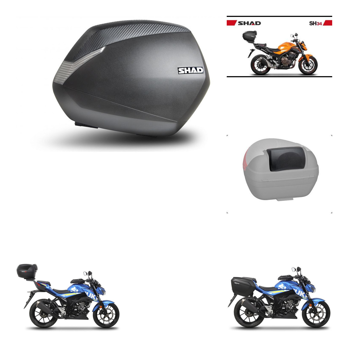 Baul Trasero + Maletas Laterales + Respaldo De Pasajero + Herraje 3P + Herraje Montaje Sh36 Sh 36 Sh34 Carbon KIT-268516