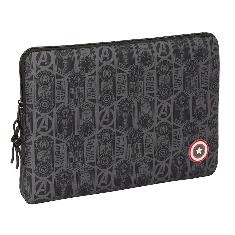 SAFTA | Funda para Portátil 15 34 x 25 x 2 Cm,6″ Avengers Vendetta Acolchada, Funda Protectora con Interior Acolchado y Cremallera, Diseño Negro con Iconos Avengers y Escudo Capitán, Ligera y Resistente