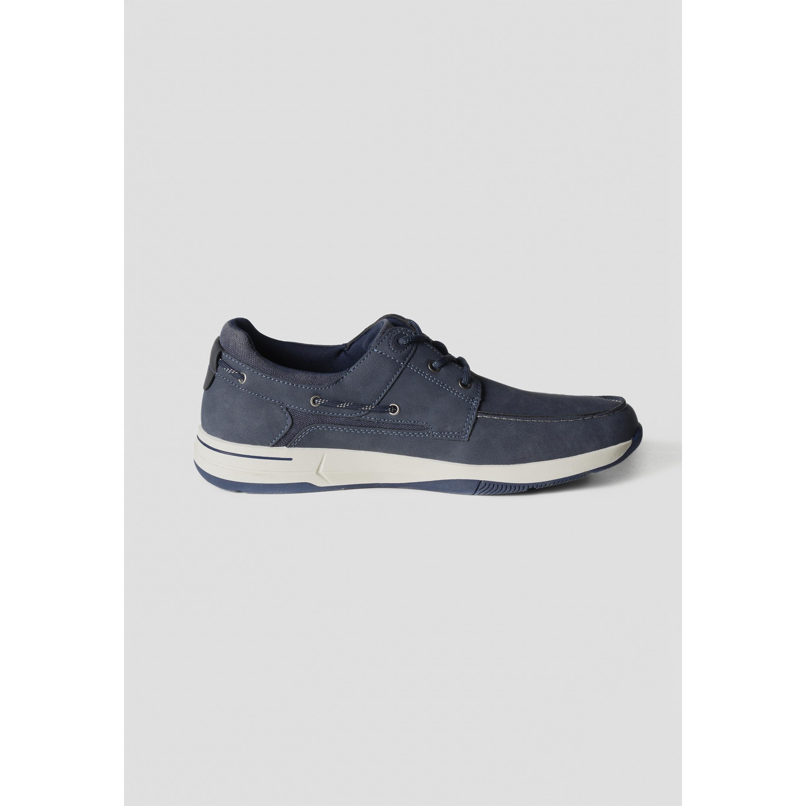 Koroshi - Zapatillas náuticas hombre Koroshi Navy con cordones y suela sneaker blanca, efecto nobuck poliéster, estilo smart casual