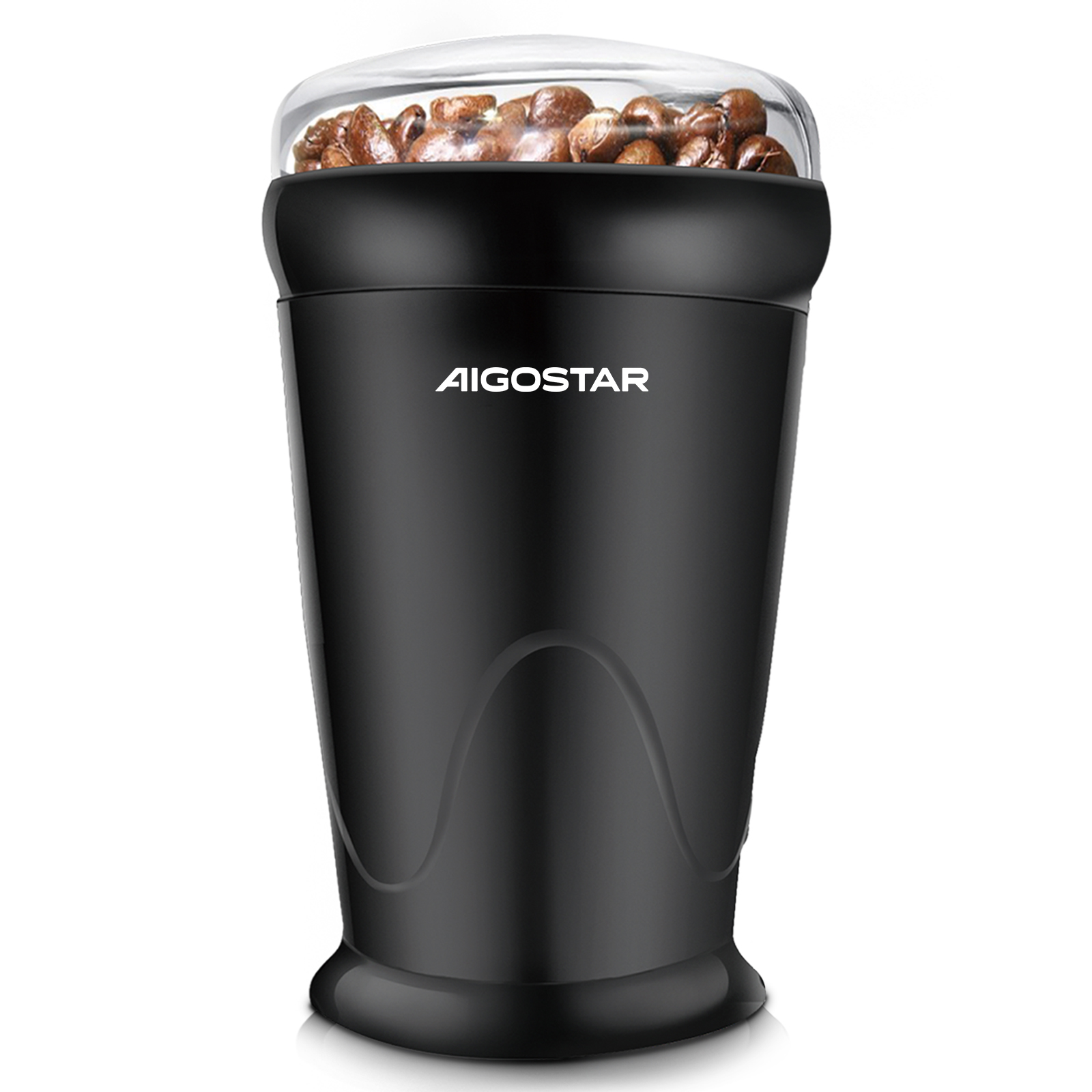 AIGOSTAR Molinillo de Café Eléctrico, Capacidad 60gr con Cepillo para Limpieza, Tapa Transparente,Cuchillas Acero Inoxidable (200W)