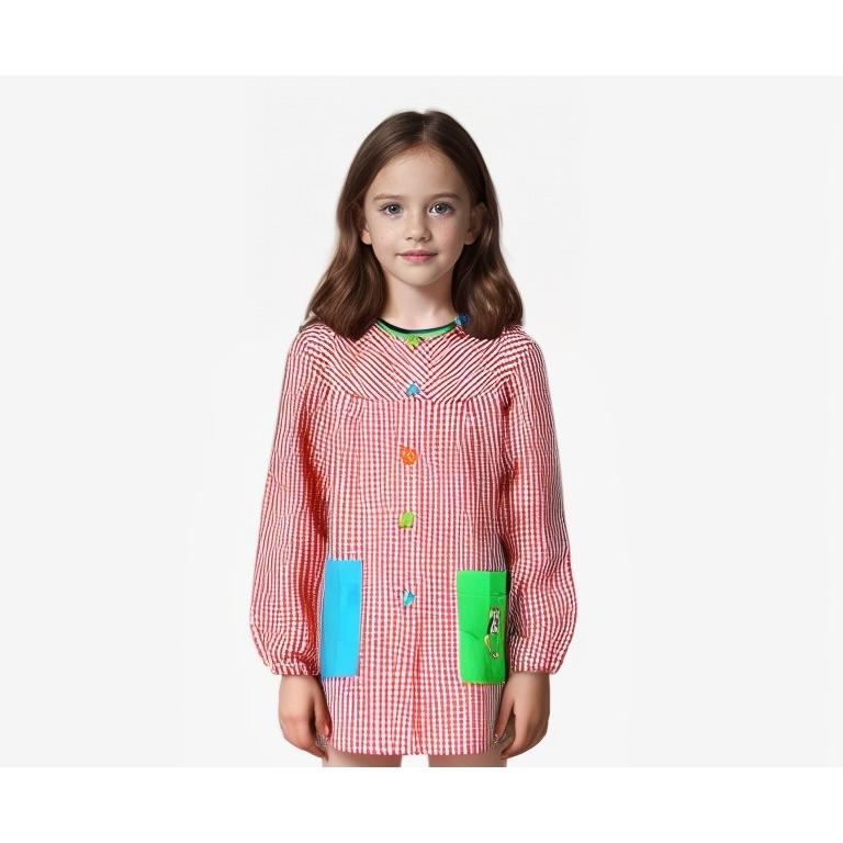 PLUSHOME Bata Escolar de Cuadros Manga Larga 75% Poliéster 25% Algodón 6 Colores 6 Tallas Niños 3 a 14 Años