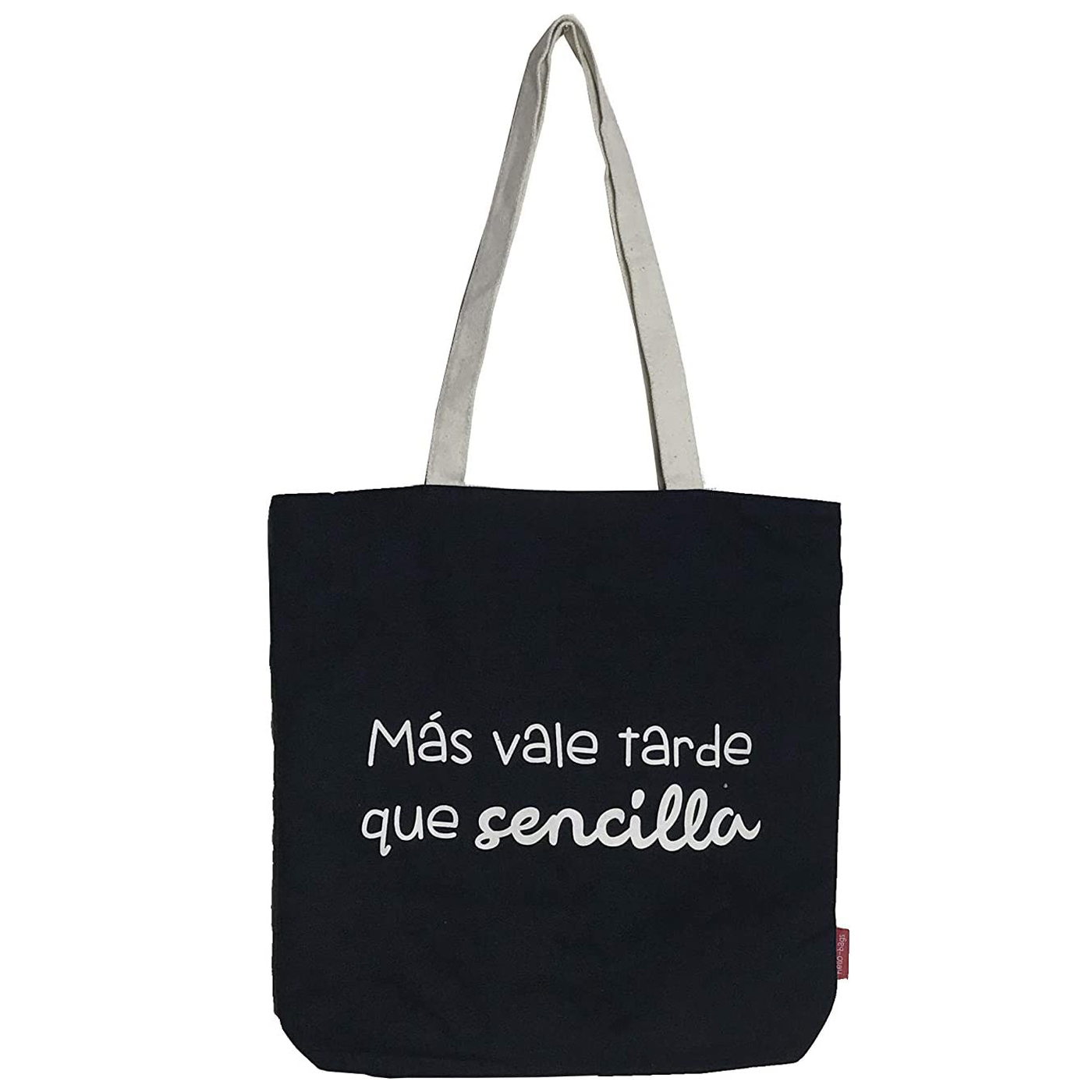 Hello-Bags. Bolso tote bag con cremallera, forro y bolsillo interior. Exterior: Algodón 100%. Incluye sobre kraft de regalo. Modelo MAS VALE. Color: Crudo / Negro. Medidas: 37x38 cm.