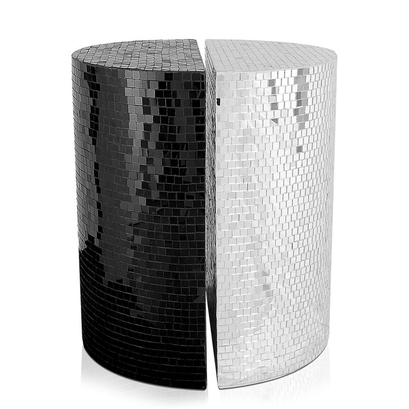 ORION91® - Unidad - Mesa yin y yang lateral, cristal y hormigón, 55 x 45 x 45 cm, negro mosaico acabado, artesanal con certificado de artesanía, ideal para salón - spaziOrion91