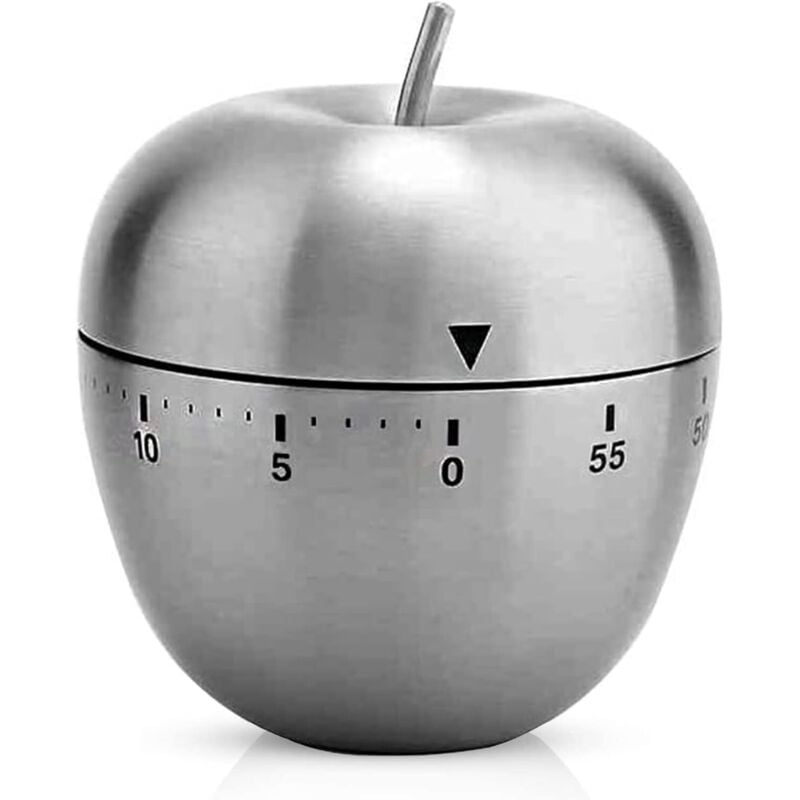 CA Reloj de cocina en forma de manzana de acero inoxidable con alarma giratoria mecánica y temporizador de 60 minutos para cocinar.
