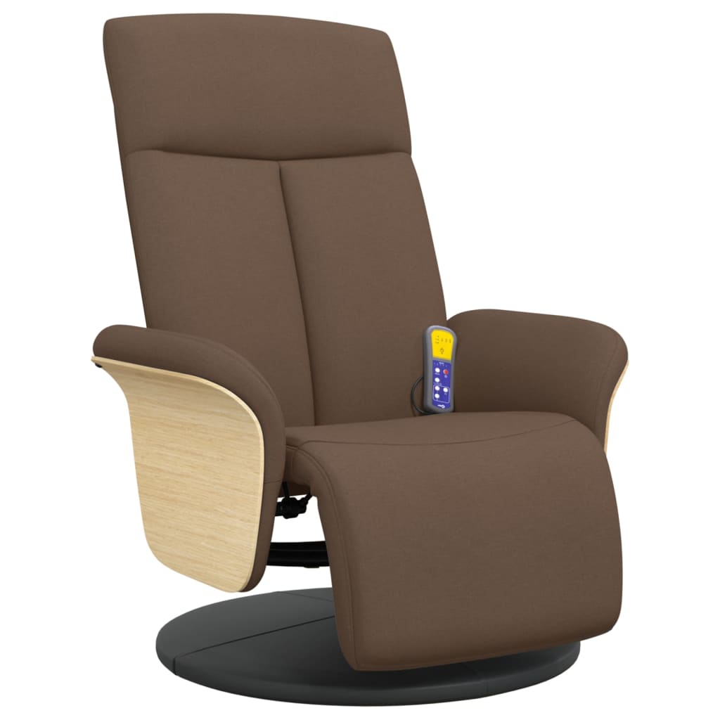 vidaXL Sillón reclinable de masaje con reposapiés tela marrón