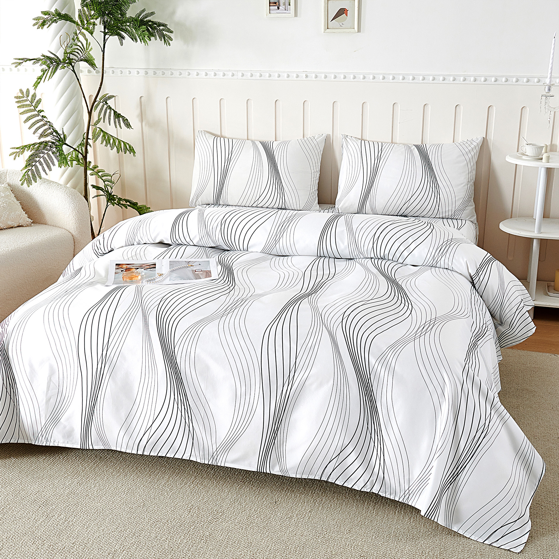 SNOWDVANCE Juego de Sábanas 3 Piezas Cama 90-100% Poliéster - Encimera 150 x 240, Bajera 90 x 200 + 25 cm, 1 Funda 45 x 75 - Estampado Cuadros Beige Gris - Suave, Transpirable y Lavable