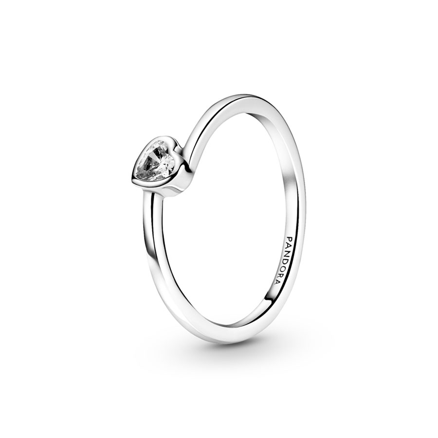 Pandora San Valentín Anillo en plata de ley Corazón Solitario Transparente Inclinado 199267C02 , para Mujer