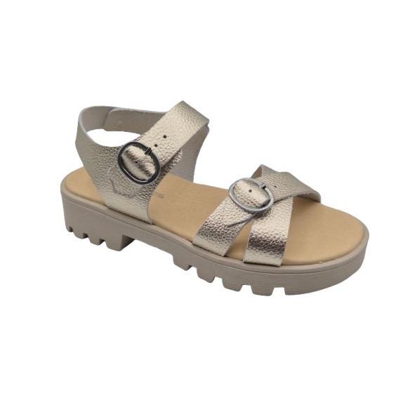 Sandalias De Piel Con Hebillas Para Niñas, Marca Andanines, En Color Plata O Cava. Andanines