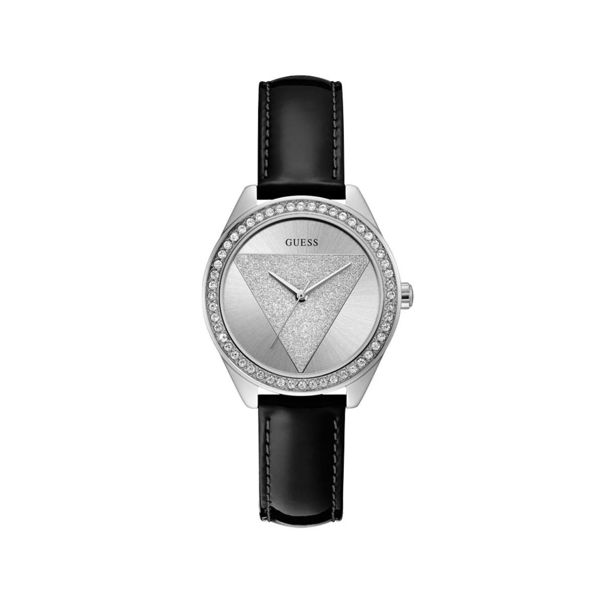 Guess Reloj Mujer Caja De Acero Pulsera Genuine Leather De Color Negro Resistente Al Agua 1 Atm W0884l3