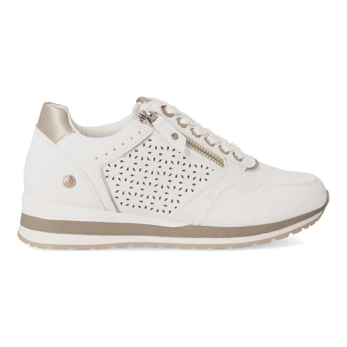 XTI - Zapatillas casual sport con cremallera y cordones para mujer, versátiles y cómodas, color beige, modelo XTI Zapato Casual Sport Cremallera