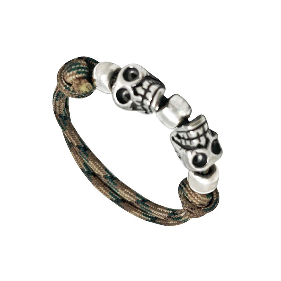 Pulsera paracord doble Skull kaki