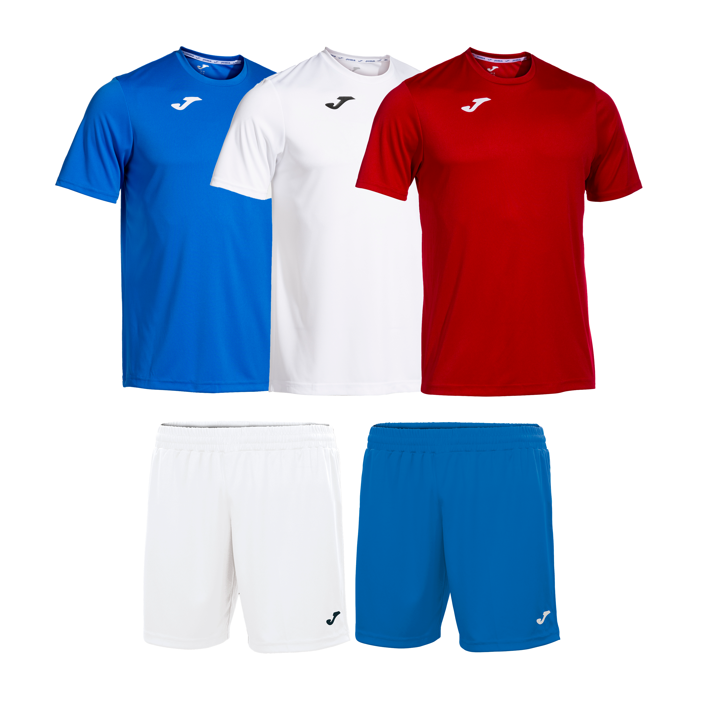 Pack de 5 Camisetas (3) 100052 Royal Blanco y Rojo + Short (2) 100822 Blanco y Royal Hombre Joma