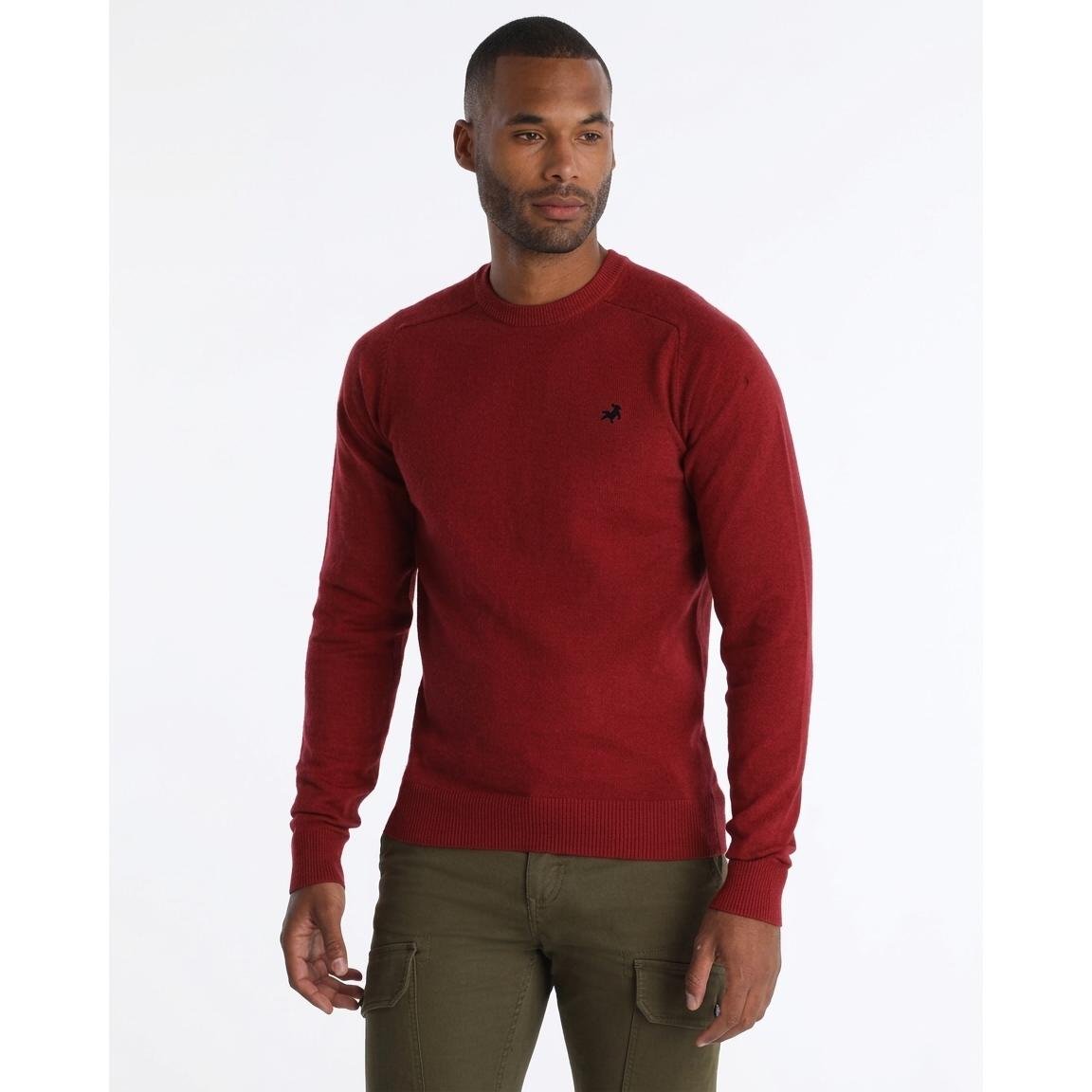 Jersey Hombre Lois Jeans Rojo Granate Cuello Caja | Suéter Punto Básico Algodón Logo Toro Bordado 289026