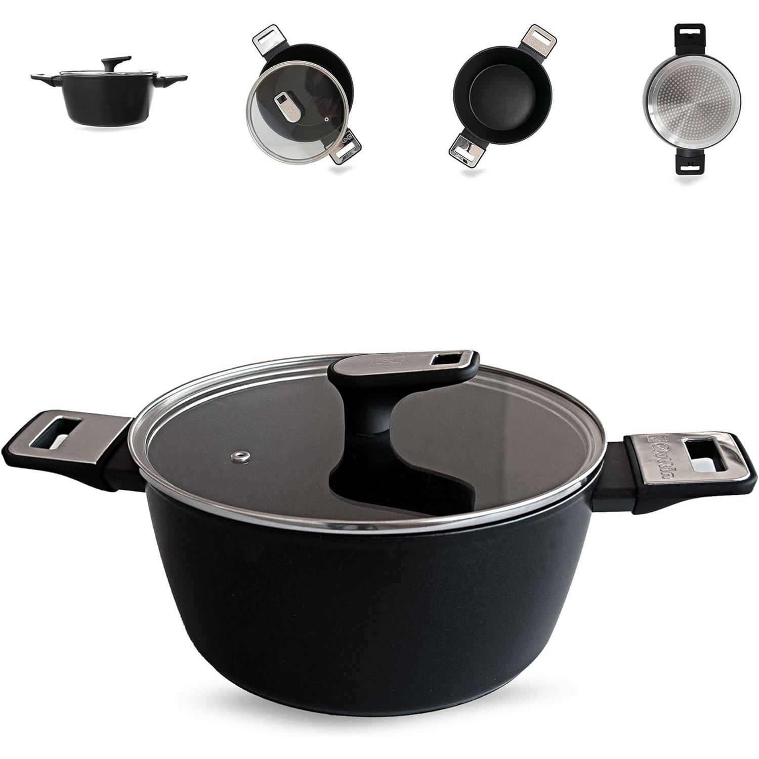 Quttin - Cacerola Antiadherente de Inducción Titan Con Tapa Vidrio y Asas. Olla para Todo Tipo de Cocinas. Aluminio Recubierto Con Pfluon Doble Capa. Resistente Duradera Calidad. Cazuela 20 Cm