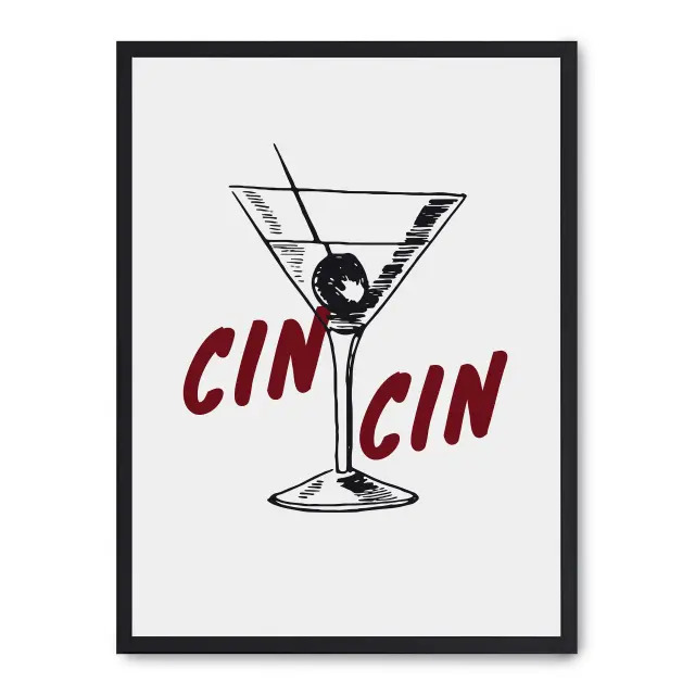 Lámina con marco negro CHIN CHIN MARTINI 21x30 cm, Póster impreso en papel de primera calidad de 180gr, montado sobre marco de madera MDF acabado en negro., Cocina - Bebidas