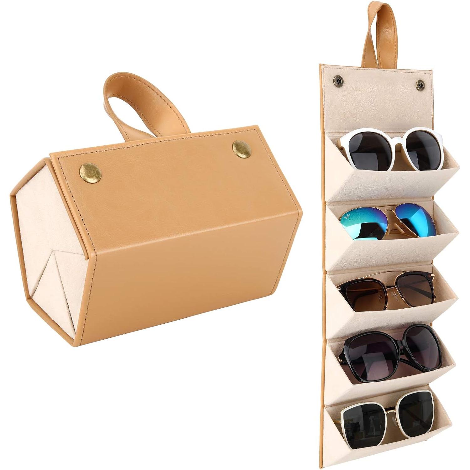Estuche para Gafas con Compartimentos, Caja de Almacenamiento Plegable, Caja de Almacenamiento Portátil para Gafas para Mujeres y Hombres (amarillo)