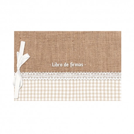 Demark - Libro de Firmas Rústico 20x30 cm - Álbum con Lazo y Papel Perlado 250g - Ideal para Bodas y Eventos Vintage - Modelo LF229