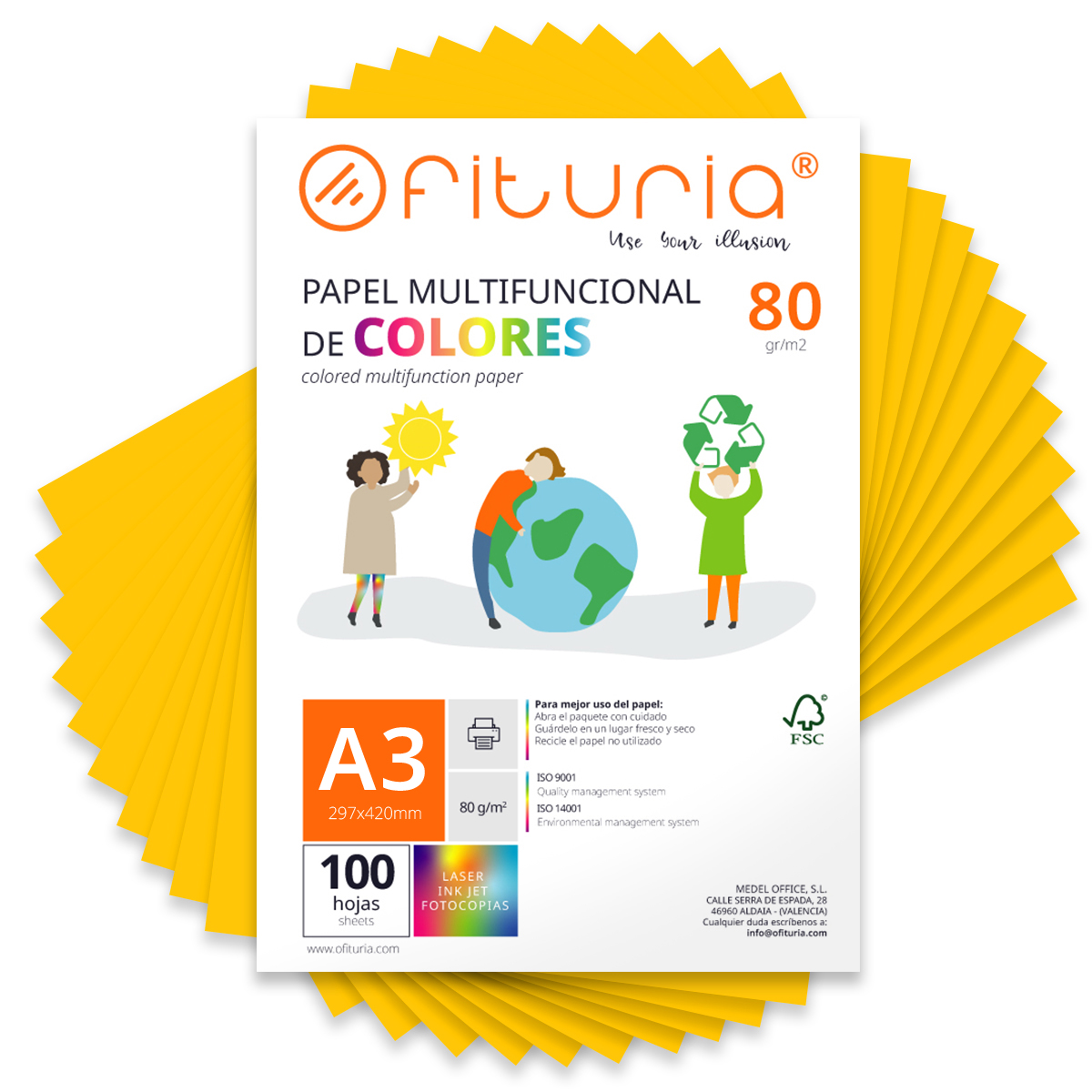 Folios de Colores, Pack 50 Hojas A3 80gr – Papel de Colores para Manualidades, Impresora, Scrapbooking – Folios Colores – Ideal Origami, Papiroflexia, Oficina y Escuela