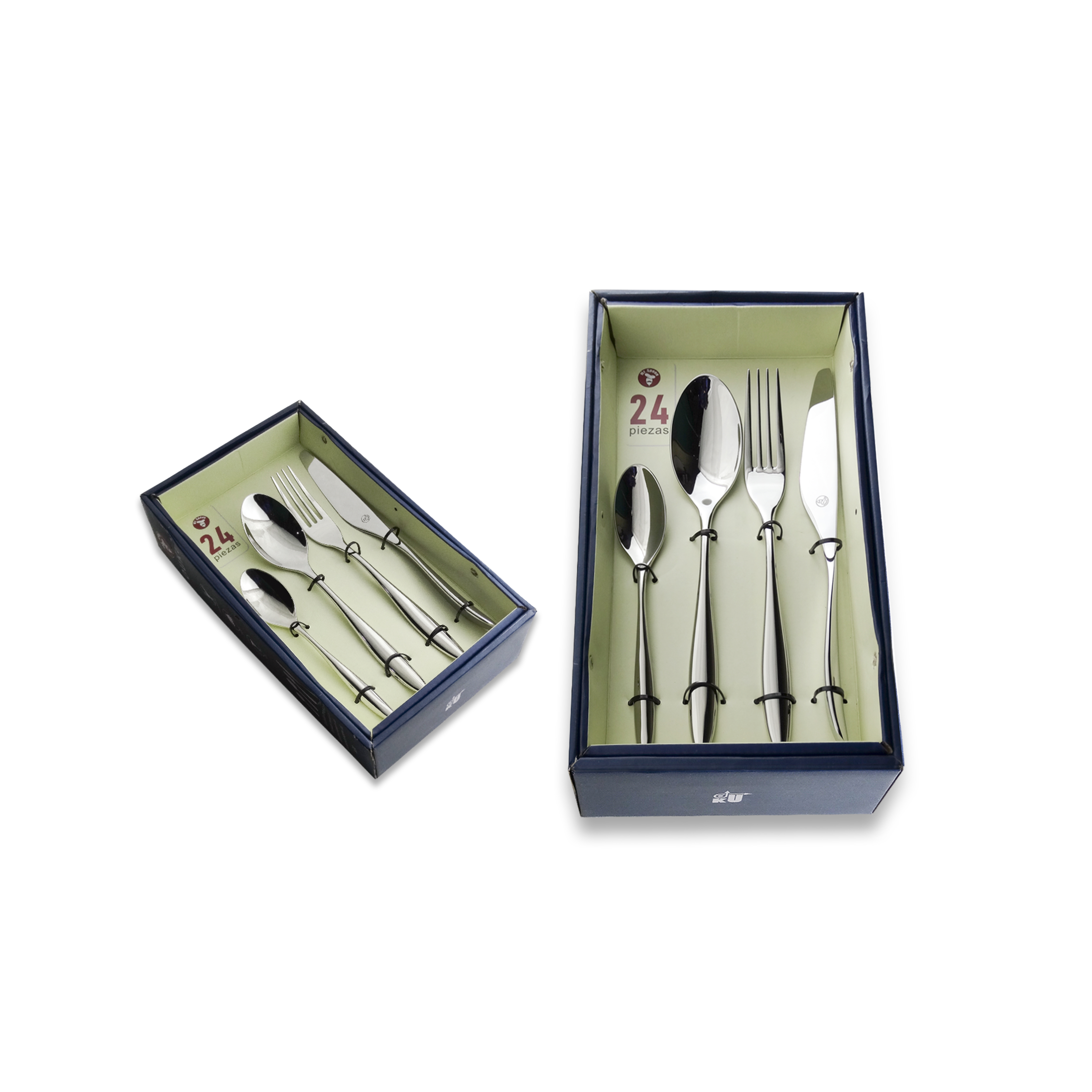 Mr.Spoon Serie Luz Juego de 24 a 48 piezas cubiertos, Acero inox18/10, Alta calidad y acabado. Incluye cuchillo carne o mesa, tenedor, cuchara y cucharilla. Diseño moderno y elegante, Apto para lavavajillas. Con estuche regalo o caja ecológica.60541