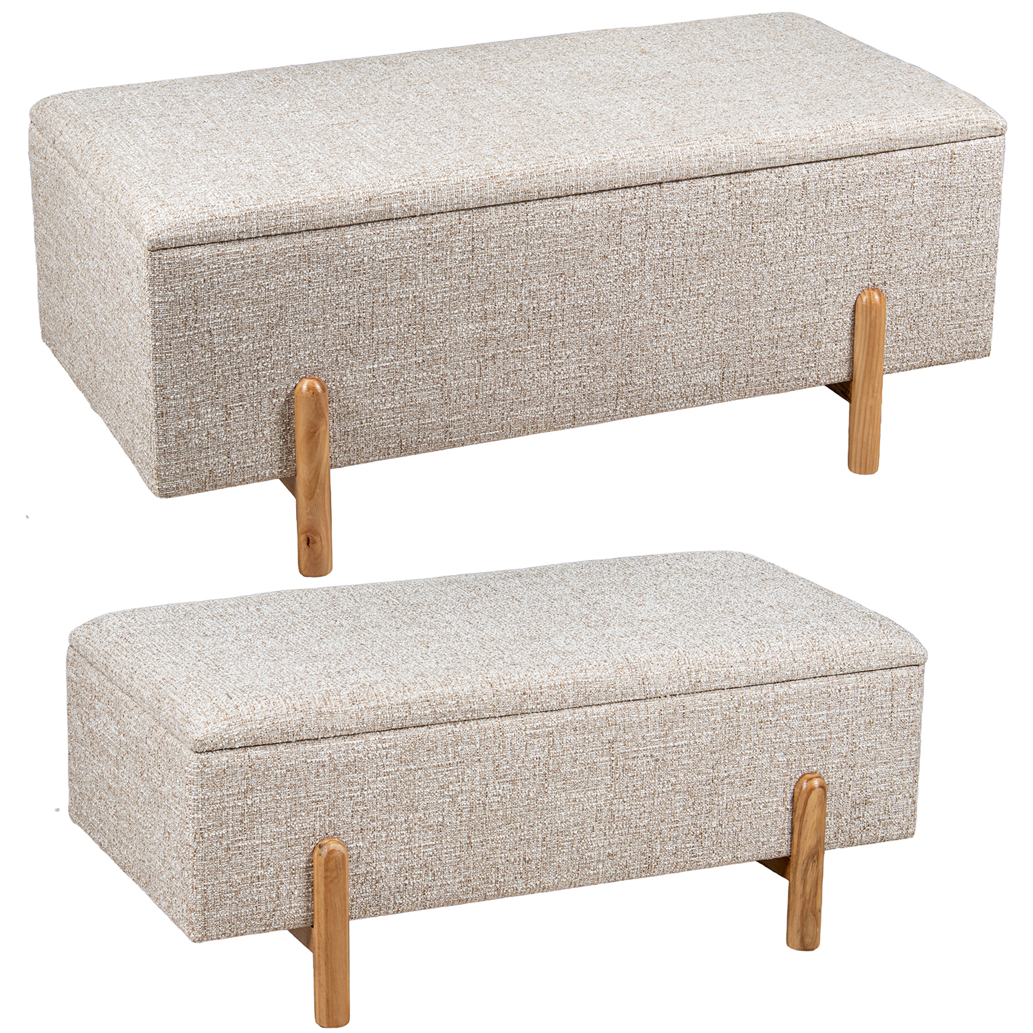 Set 2 puf poliéster beige madera, material textil, medidas 90x48, 5x37 cm Fijalo