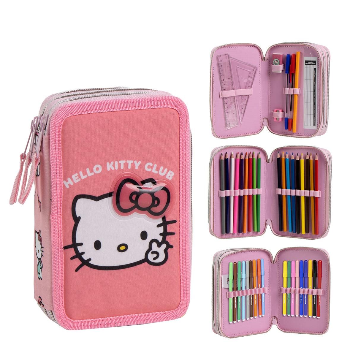 Estuches y Plumiers Hello Kitty y Kuromi para Niñas - Portatodos con Varios Compartimentos, Cierre de Cremallera y Licencia Oficial, Accesorios de Papelería para Colegio y Vuelta al Cole