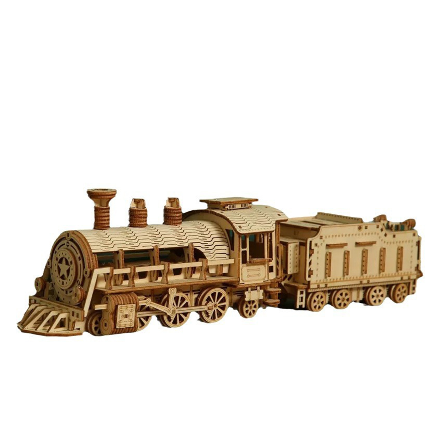 DAM. Maqueta de Madera 3D, diseño de Tren con movimiento mecánico. 282 piezas. 31x7x8cm.