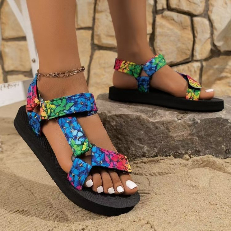 TK Nuevas sandalias de Playa de estil étnico con Velcro y Suela Gruesa de verano a juego para Mujer Talla 43.