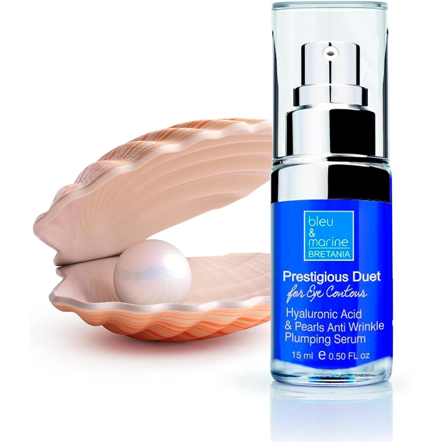 Contorno de Ojos con Ácido Hialurónico, Perlas y Extracto de Seda | Hidratante para Bolsas y Ojeras | Bleu & Marine Bretania